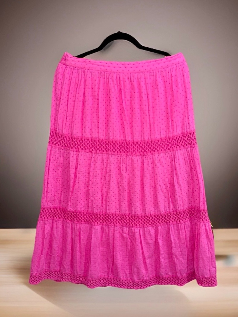 St. John’s Bay Women’s Hot Pink Tiered Maxi Skirt with Eyelet Trim-L-EC